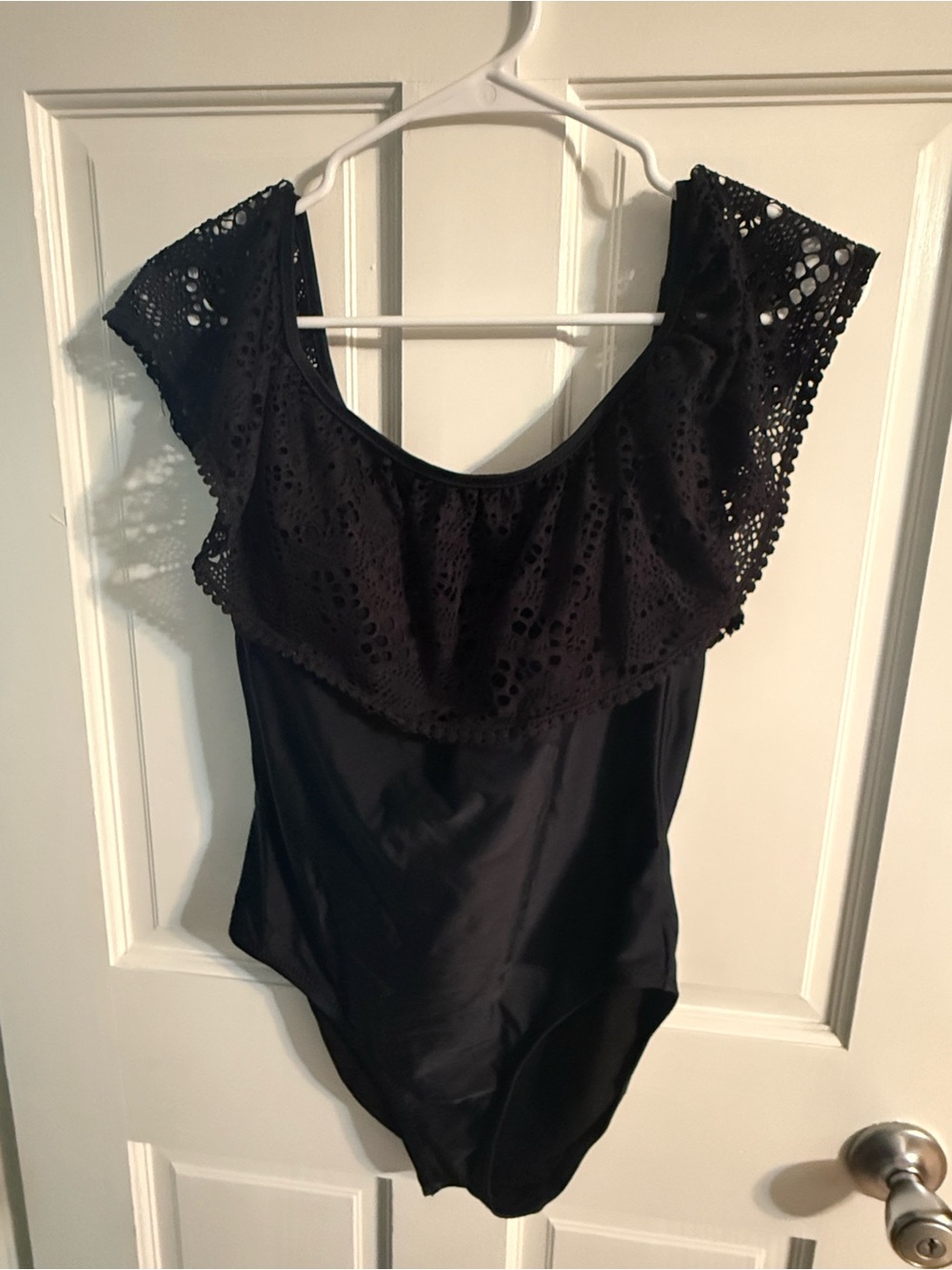 Mossimo Supply Co. Black Crochet Ruffle One-Piece Swimsuit